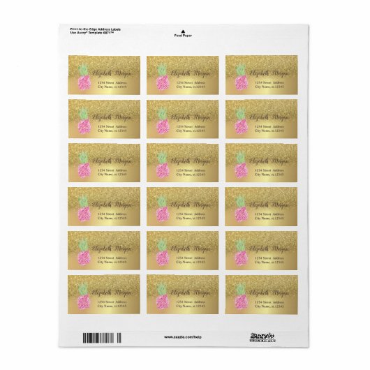 Elegant Gold Glitter Ombre Waterverf Pineappel Etiket (Full Sheet)