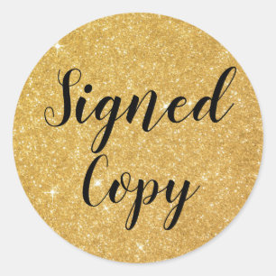 Elegant Gold Glitter Ondertekend Exemplaar Schrijv Ronde Sticker