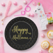 Elegant Gold Glitter op Black Happy Halloween Papieren Bordje (Feest)
