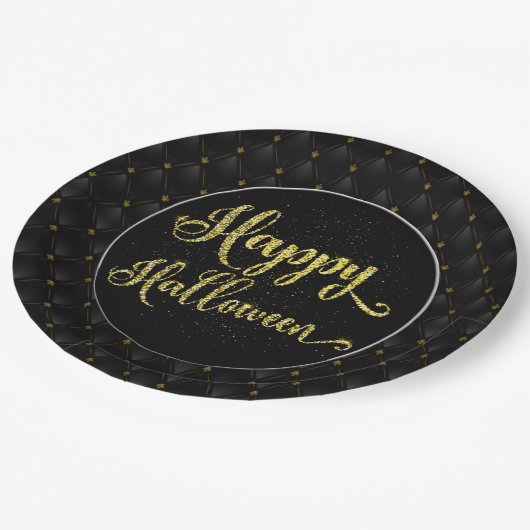 Elegant Gold Glitter op Black Happy Halloween Papieren Bordje (Gekanteld)