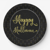 Elegant Gold Glitter op Black Happy Halloween Papieren Bordje (Voorkant)