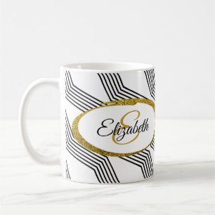 Elegant Gold Glitter Oval Initiaal Letter en Name Koffiemok