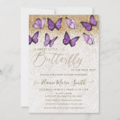 Elegant Gold Glitter Paars Butterfly Baby shower Kaart (Voorkant)