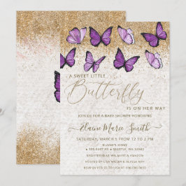 Elegant Gold Glitter Paars Butterfly Baby shower Kaart