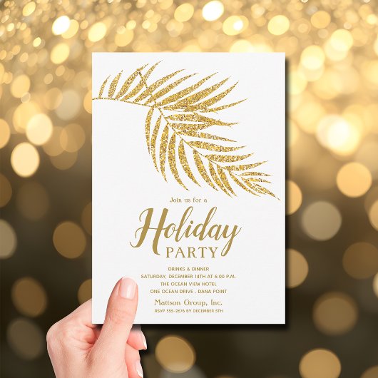 Elegant Gold Glitter Palm Holiday Christmas Kaart