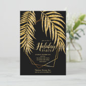 Elegant Gold Glitter Palm Holiday Kerstuitnodiging (Staand voorkant)