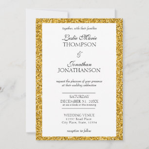 Elegant Gold Glitter Party Wedding Invitation Aankondiging
