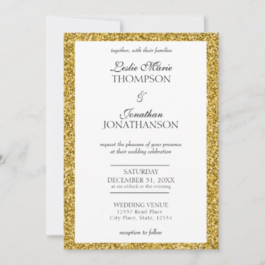 Elegant Gold Glitter Party Wedding Invitation Aankondiging (Voorkant)