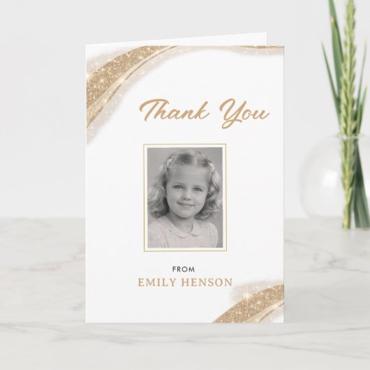 Elegant Gold Glitter Photo Birthday Bedankkaart (Voorkant)