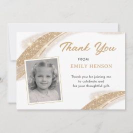 Elegant Gold Glitter Photo Birthday Bedankkaart