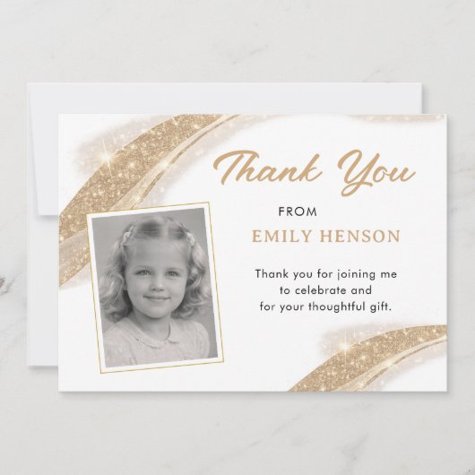 Elegant Gold Glitter Photo Birthday Bedankkaart (Voorkant)