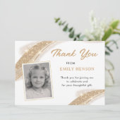 Elegant Gold Glitter Photo Birthday Bedankkaart (Staand voorkant)