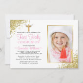 Elegant Gold Glitter Photo First Commune Kaart (Voorkant)