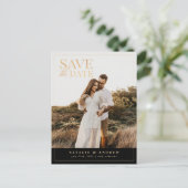 Elegant Gold Glitter Photo Save the Date Briefkaart (Staand voorkant)