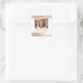 Elegant Gold Glitter Photo Thank You Birthday Vierkante Sticker (Tas)