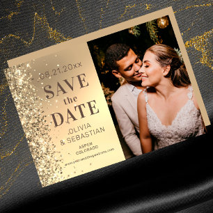 Elegant Gold Glitter Photo Weddenschap Save the Da Date