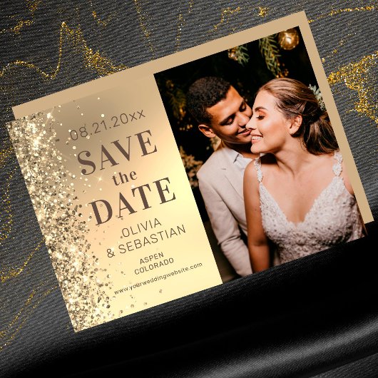 Elegant Gold Glitter Photo Weddenschap Save the Da Date