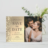 Elegant Gold Glitter Photo Weddenschap Save the Da Save The Date (Staand voorkant)
