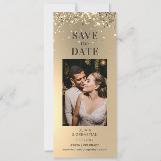 Elegant Gold Glitter Photo Weddenschap Save the Da Save The Date (Voorkant)