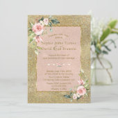 Elegant Gold Glitter Pink Blush Floral Weddenschap Kaart (Staand voorkant)