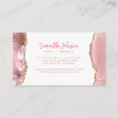 Elegant Gold Glitter Pink Marble Agate Waterverf Visitekaartje (Achterkant)