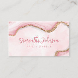 Elegant Gold Glitter Pink Marble Swirl Waterverf Visitekaartje