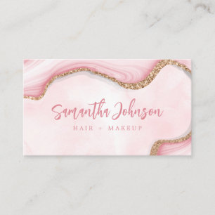 Elegant Gold Glitter Pink Marble Swirl Waterverf Visitekaartje