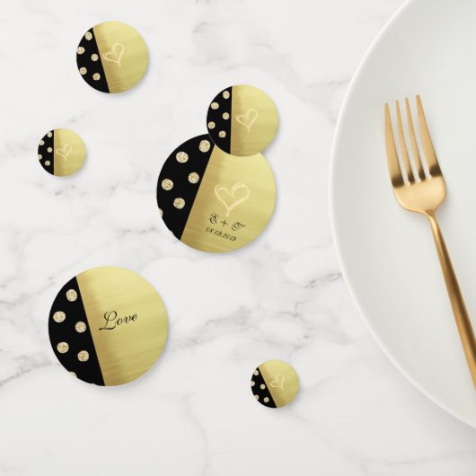 Elegant Gold Glitter Polka Dots, Black, Love Name Confetti (Groep)