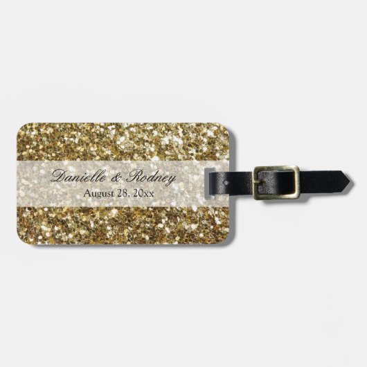 Elegant Gold Glitter Printing Wedding Bagagelabel (Voorkant horizontaal)