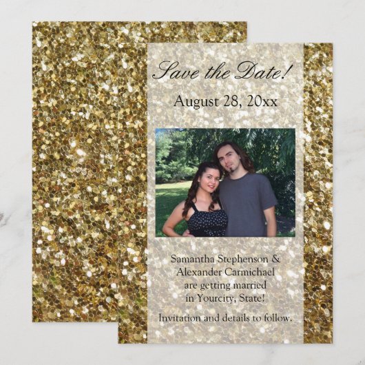 Elegant Gold Glitter Printing Wedding Kaart (Voorkant / Achterkant)