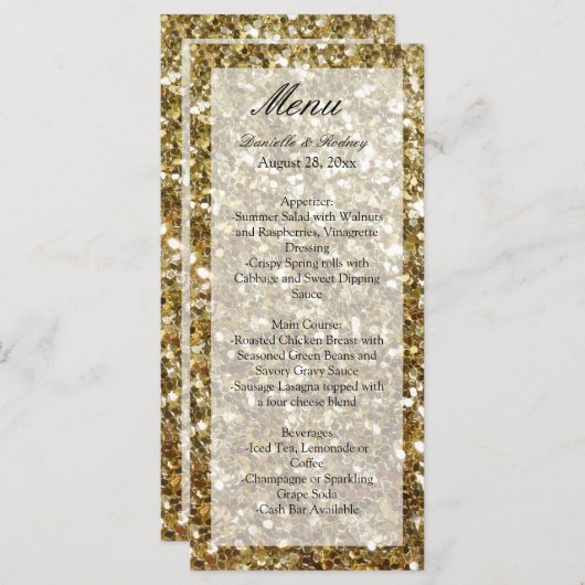 Elegant Gold Glitter Printing Wedding Menu (Voorkant / Achterkant)