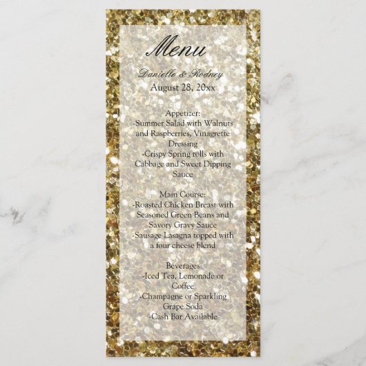 Elegant Gold Glitter Printing Wedding Menu (Voorkant)