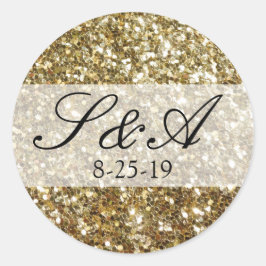 Elegant Gold Glitter Printing Wedding Ronde Sticker