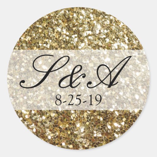 Elegant Gold Glitter Printing Wedding Ronde Sticker (Voorkant)