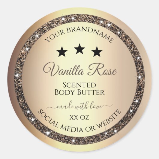 Elegant Gold Glitter Product Packaging Labels (Voorkant)