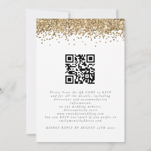 Elegant Gold Glitter QR Code Weddenschap Kaart (Achterkant)