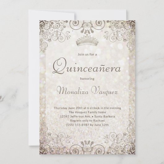 Elegant Gold Glitter Quinceañera 15e verjaardag Kaart (Voorkant)