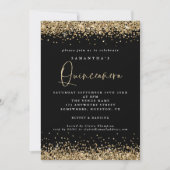 Elegant Gold Glitter Quinceañera 15th Party Black Kaart (Voorkant)