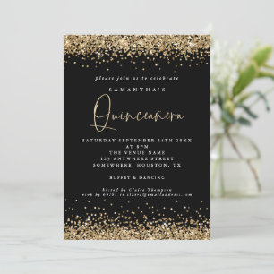 Elegant Gold Glitter Quinceañera 15th Party Black Kaart