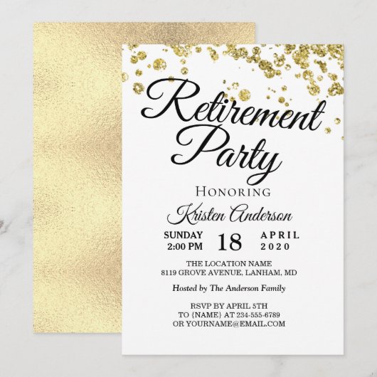 Elegant Gold Glitter Retirement Party Kaart (Voorkant / Achterkant)