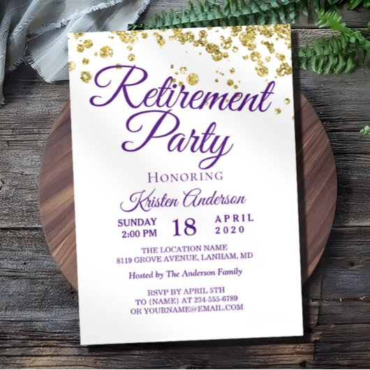Elegant Gold Glitter Retirement Party Uitnodiging