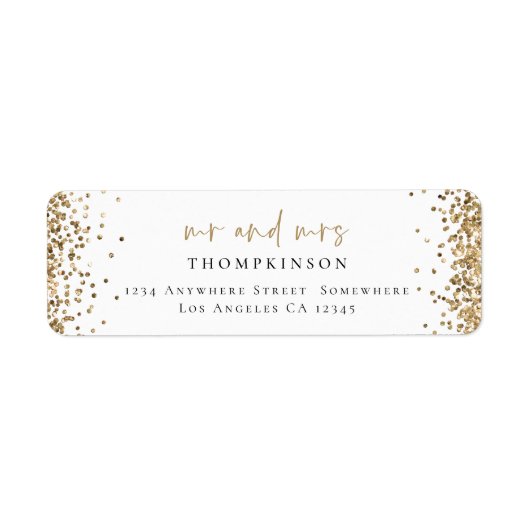 Elegant Gold Glitter Return Name Label (Voorkant)