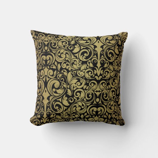 Elegant Gold Glitter Royal Black Damask Kussen (Voorkant)