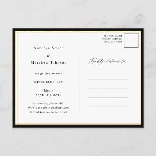 Elegant Gold Glitter Script 2 Foto Opslaan van de Aankondigingskaart (Achterkant)