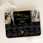 Elegant Gold Glitter Script 2 Foto Opslaan van de  Magneet<br><div class="desc">Elegant Gold Glitter Script ‘Save the Date’ Magnet met 2024 Jaarkalender met 2 prachtige foto's. Om de Gold Heart shaped marker te verplaatsen > klik hieronder op blauw ‘Personaliseren’ > scroll naar beneden > klik op blauw ‘Bewerken met Design Tool’, vindt u de Heart shaped marker aan de linkerkant en...</div>