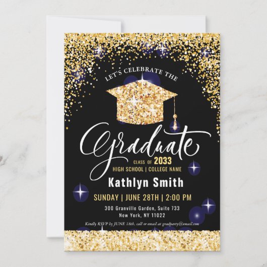 Elegant Gold Glitter Script-Afstuderen Kaart (Voorkant)
