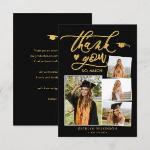 Elegant Gold Glitter Script Black Afstuderen Bedankkaart