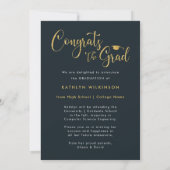 Elegant Gold Glitter Script Chic Blue Photo AFSTUD Aankondiging (Achterkant)
