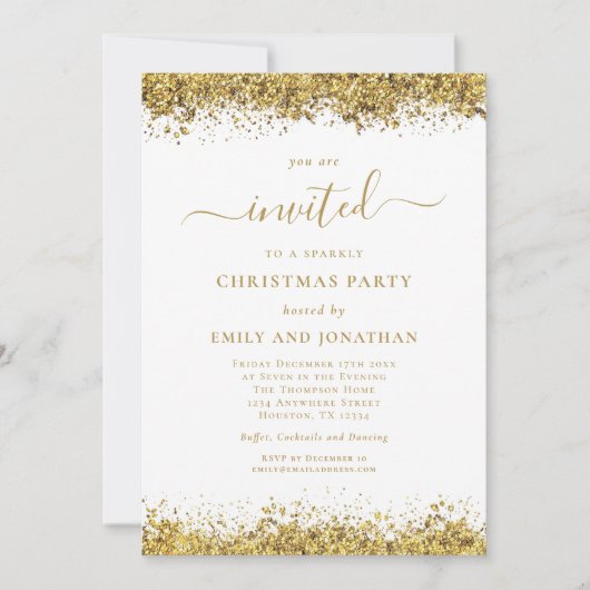Elegant Gold Glitter Script Christmas Party Kaart (Voorkant)