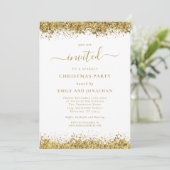 Elegant Gold Glitter Script Christmas Party Kaart (Staand voorkant)
